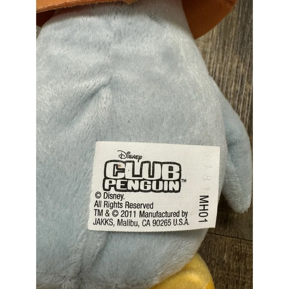 Disney Club Penguin Sensei Plush 7 Inch Blue Penguin Orange Hat 2011 Jakks MH01